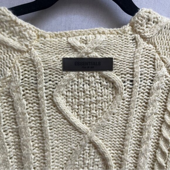 Essentials Fear of God Yellow Raglan Cable Knit Oversized Sweater Sz S - Picture 8 of 12